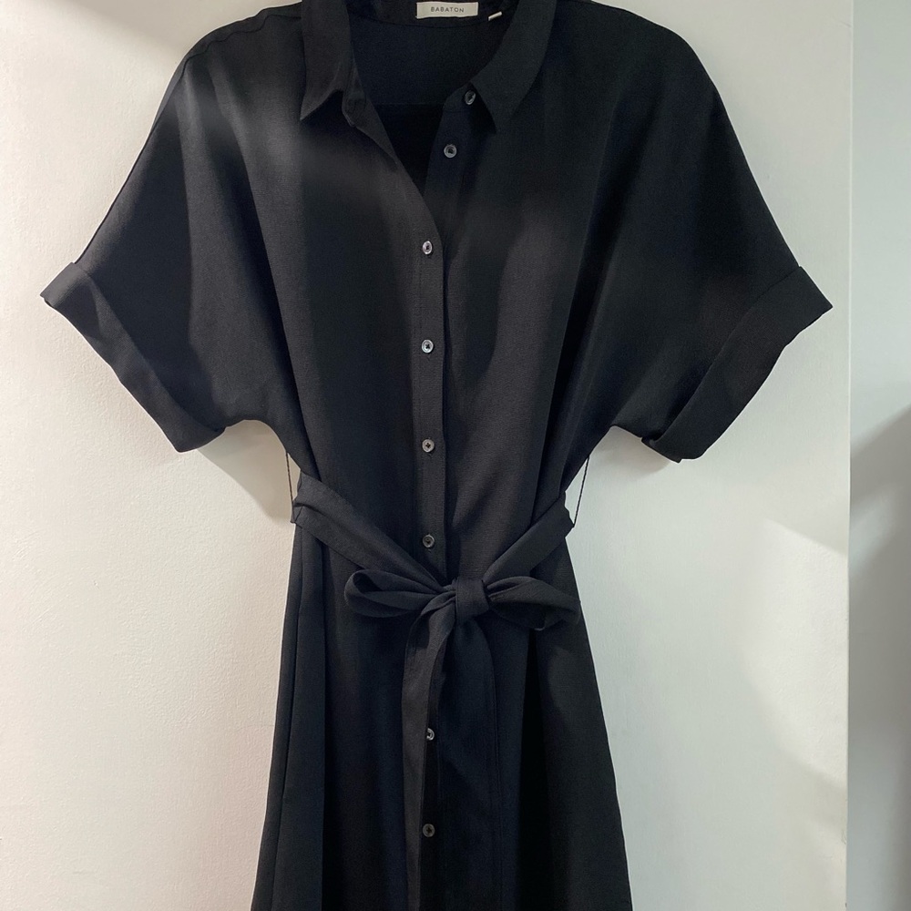 Babaton Black Buttoned Midi Dress with Dolman Sleeves Size S